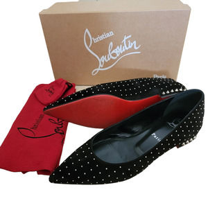 Christian Louboutin Free Plume Hall Studded Spike Flats Black Suede Size 40